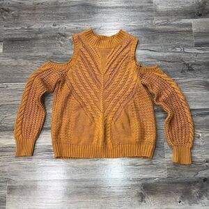 Aeropostale Yellow Mustard Cable Knit Cold Shoulder Sweater Large